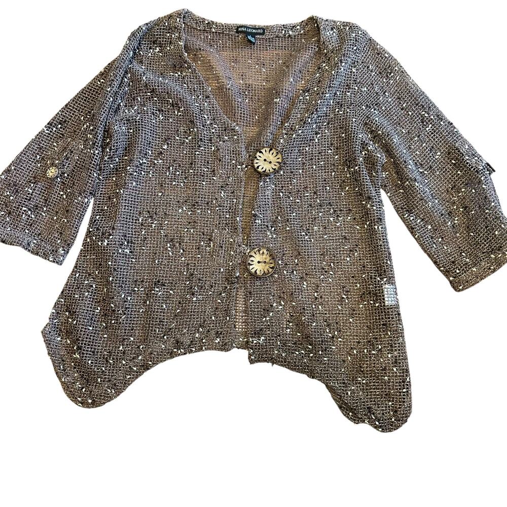 Nina Leonard Brown Open Chunky Knit Cardigan Button Size M Boho Whimsy Goth